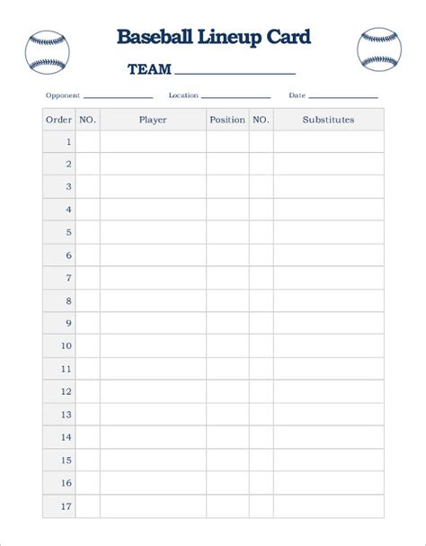 Baseball Line up Card Template Download Printable PDF.